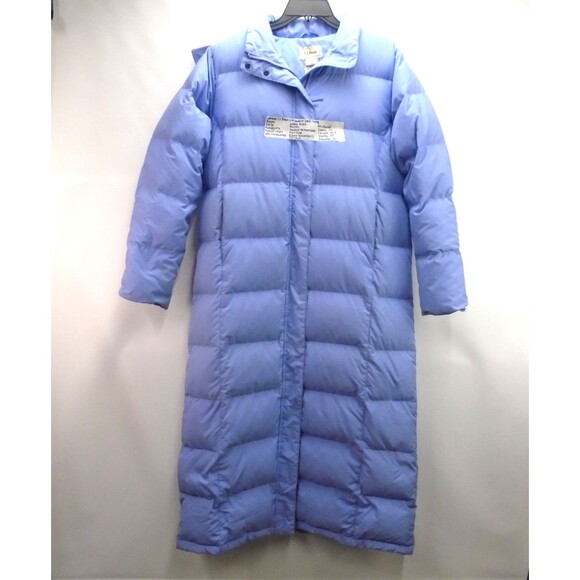 L.L. Bean Women’s Size L Goose Down Hooded Puffer Parka Jacket Coat Blue Long - Picture 1 of 14